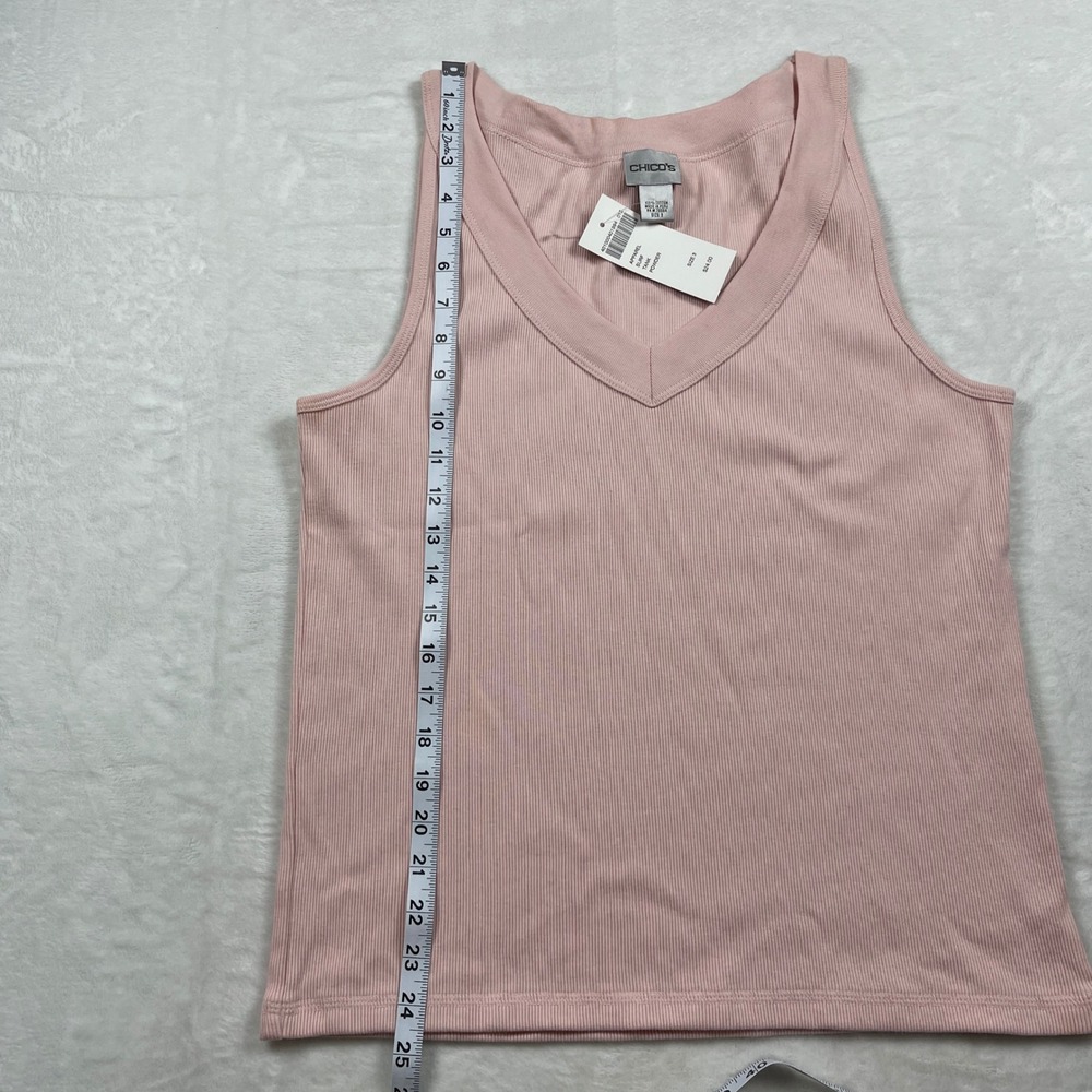 Chicos Womens Powder Pink Ribbed V-Neck Cotton Tank‎ Top Size 3 NEW - Picture 5 of 6